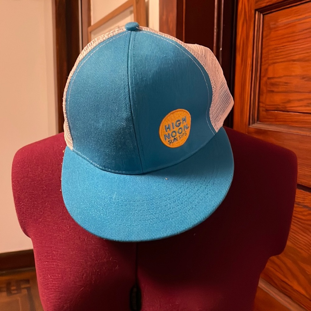 Blue and white high noon snap back baseball hat